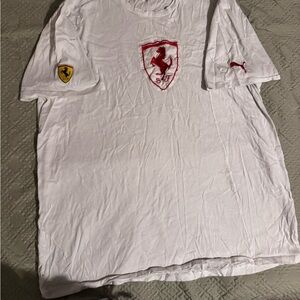 Vintage Official Ferrari White Tee with Red Crests and Patches